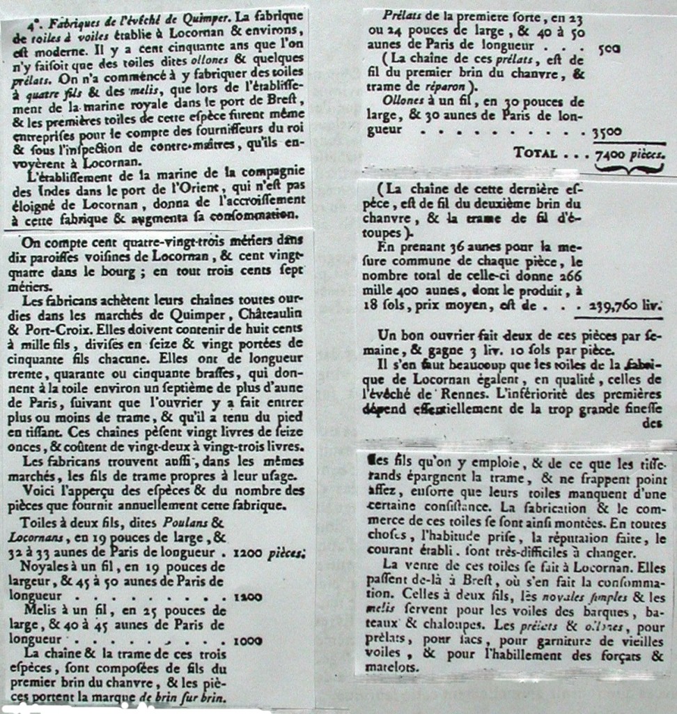 Un article de l'Encyclopédie Méthodique est consacré à la manufacture de Locronan en ces années 1780, mais avec des données non actualisées